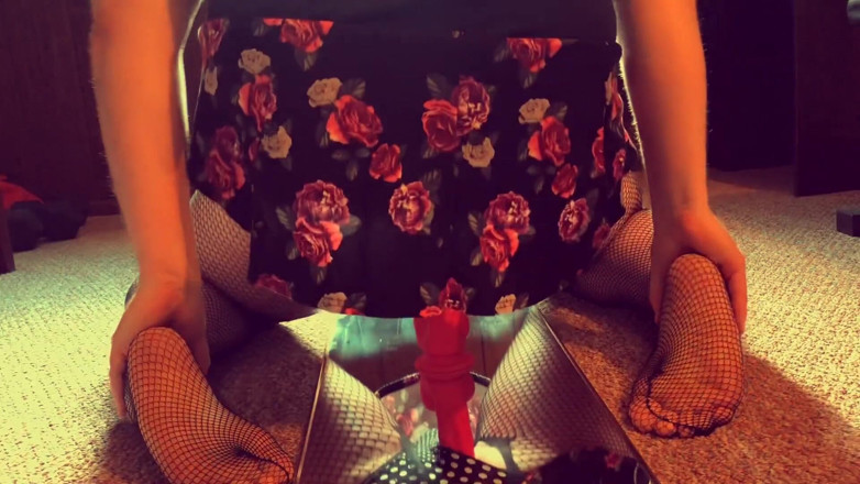 Plugged Data Pup: Sissy in chastity riding big dildo