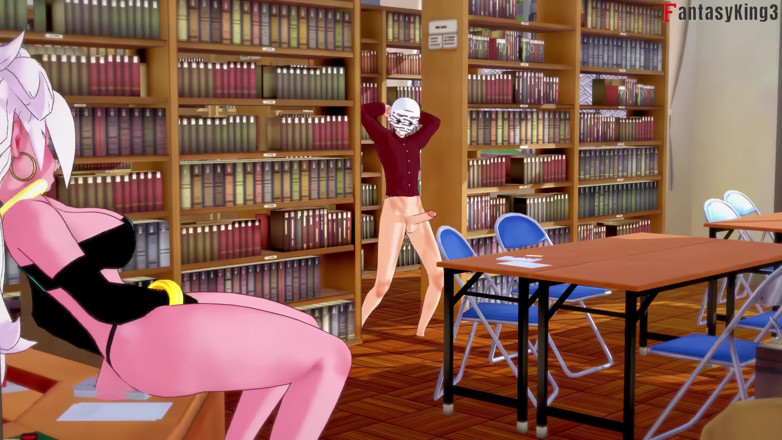 Fantasy king: アンドロイド21号が図書館で自慰をしているので、彼女を助ける - ドラゴンボールゼックスシリーズ