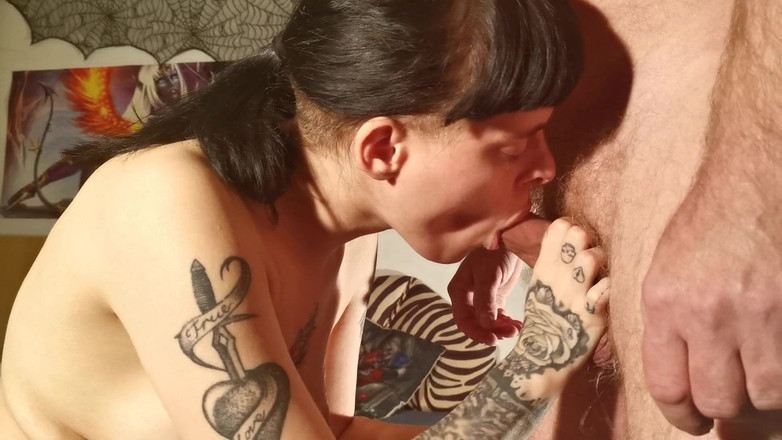 Beth Kinky: Tattoed teen get multiple titty cumshots in bukkake gangbang HD