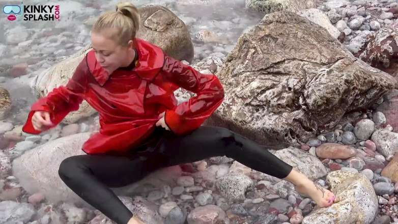 UKCuteGirl Lucy Lauren: Shiny Pvc Over Neoprene Wet Beach JOI &amp; Play