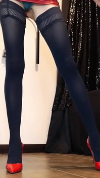 Navy Blue Opaque Hold-ups and Red Leather Pumps Ita