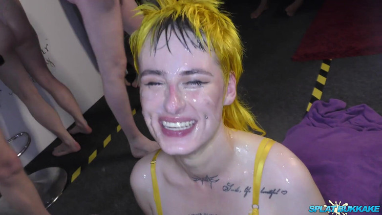 100% Amateur Gangbang and Bukkake from the UK!: Lusty punk slut Lana Banana takes some excellent facials