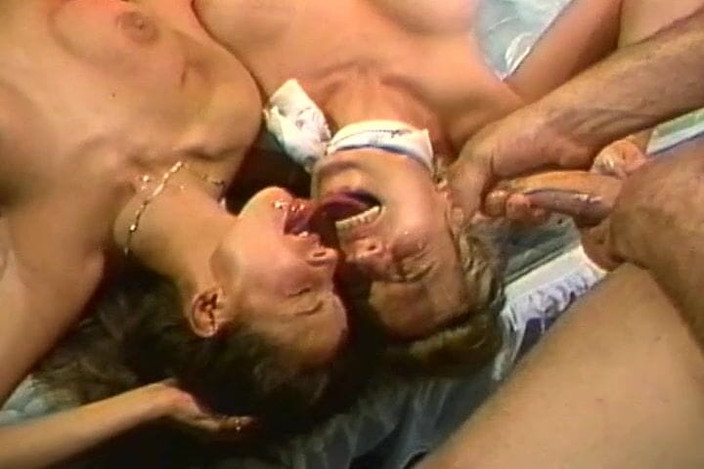 3some fun: Spraying two hot sluts directly with cum after an intense...