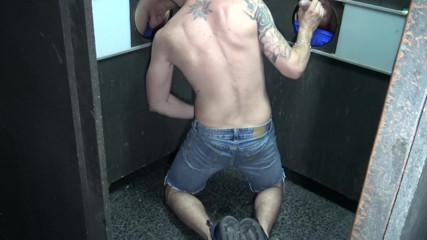 Gaybareback: Slut suck 2 XXL cocks in glory holes and fucked