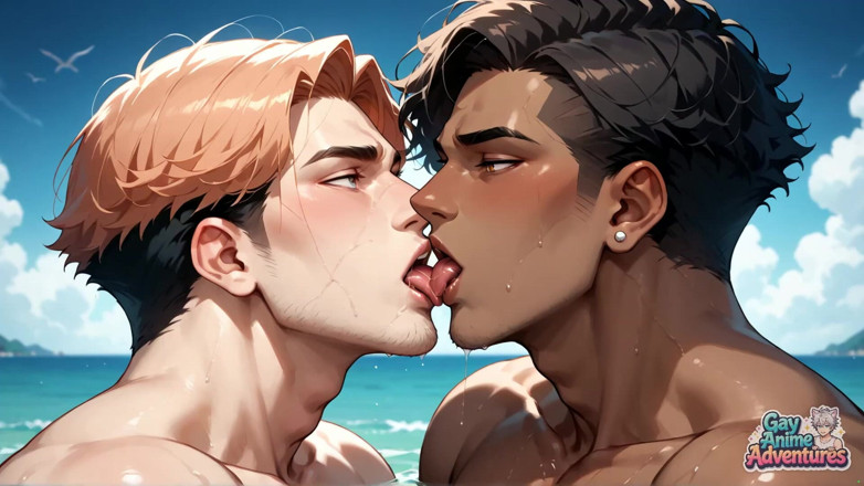 Gay Anime Adventures: Sueur, trous de gloire et éjaculations sous le ciel couchant rouge -...