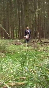 Big boobs babe sent to forest naked