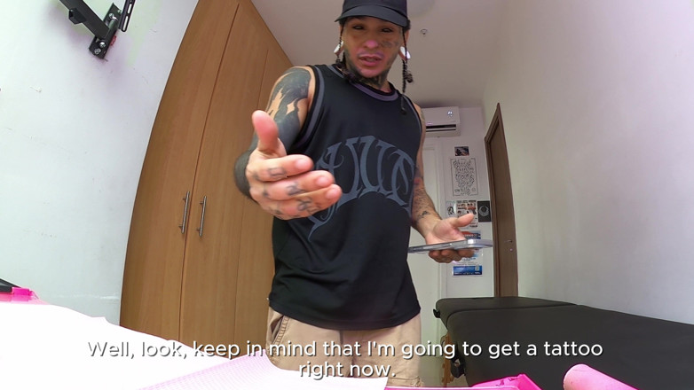 Dyavol: Giant Tattoo Artist Shows His Cock to Tiny Human