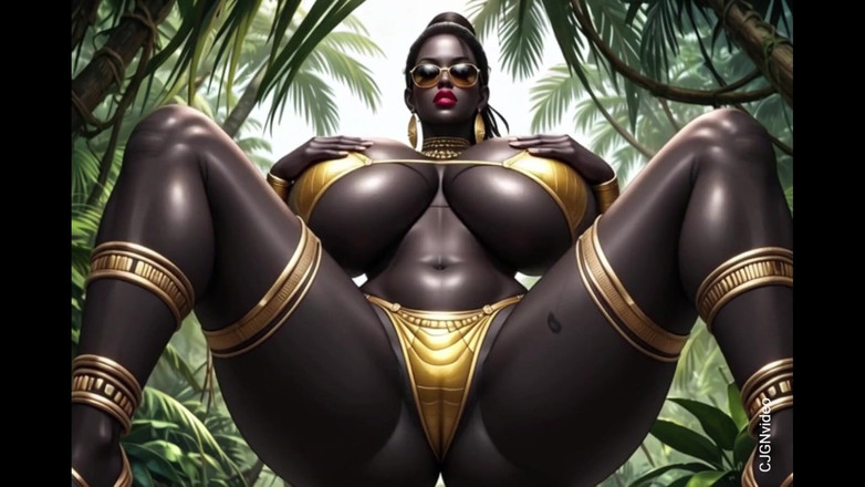 Hot girl dancing: Afrikansk kvinna sexig pose i djungeln med musik (ai animation)