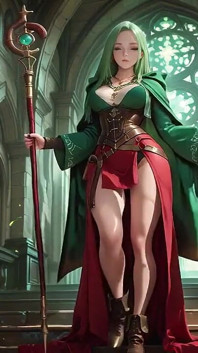 Gotik bir katedralin ethereal mavi parıltısı altında, personeliyle diz çöker, gözleri sana kilitli.