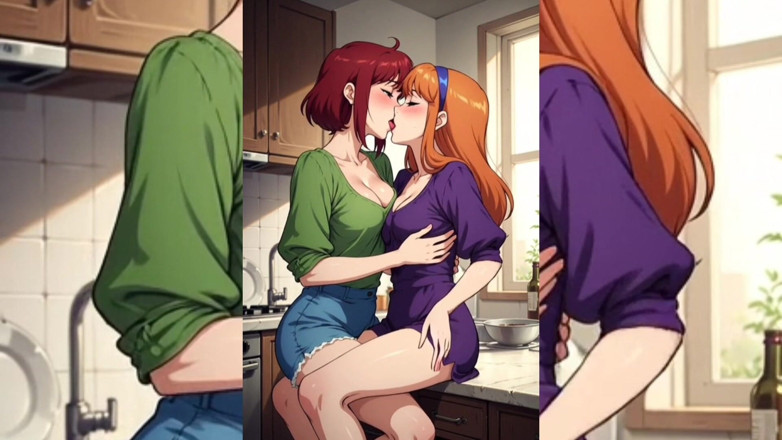 Heaven Gamez: Ai Toon Lesbian Super Sluts - Tongue Kissing Humping Group Softcore