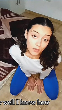 Sexy Latina Girl on Her Knees Asking You to Fill Her Mouth with Milk