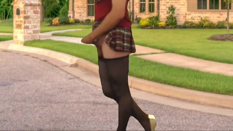 Kitty_Cross: 女装自慰行為ホットガールスカートとナイロンスリムフィットイケメン服装倒錯アウト