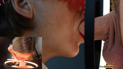Les Gourmands: MILF-schlampe mit lippenstift maskiert gibt blowjob und bekommt das ganze...