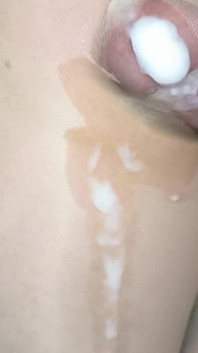 Very Juicy Cumshot Through the Shiny Nude Pantyhose Close