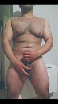 Hairy Big Man Playing with His Dick