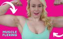 Michellexm: Muskelflicka enorma biceps och fyrhjulingar muskelflexion kvinnlig kroppsbyggare