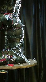 Furry Puppy in Thick Chains Corset, Armbinders & Stress Pose
