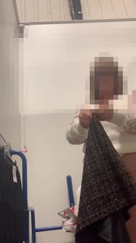 Julie in M&s Locker Room - No Knickers Under Skirt, Sits on Dildo Then Tries on Skirts in Tan Tights