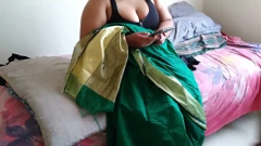 Aria Mia: Telugu Aunty in Green Saree with Huge Boobs on Bed and ...
