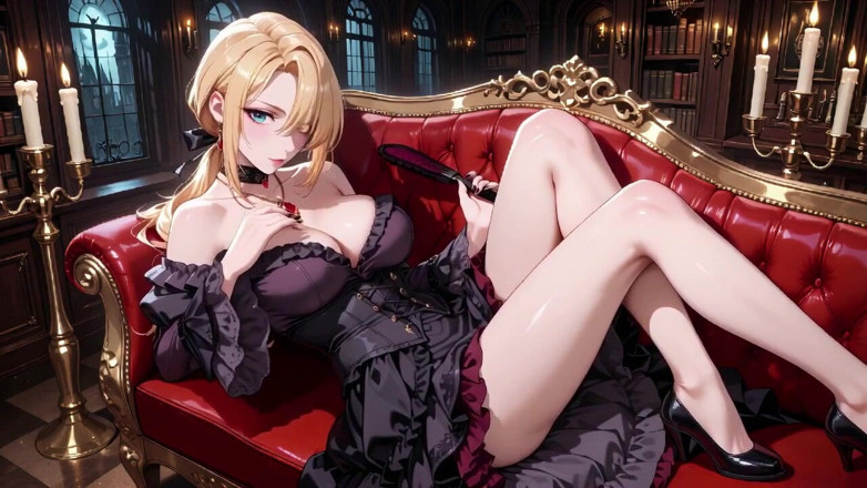 Tay Swift X: Blonde in a Black Gown Swaying on Red Velvet, Candlelight...