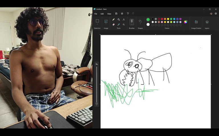 Sharing My Computer Screen as I Attempt to Draw an Ant While Stroking My Cock (NANDgasm)