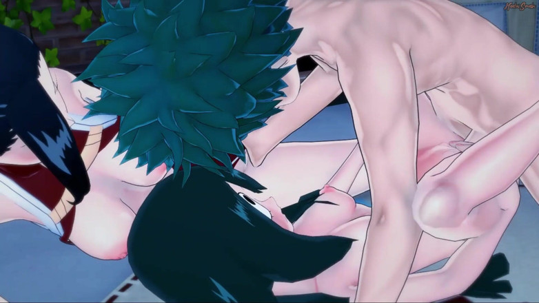 Hentai Smash: Deku fucks Momo and Tsuyu in a hot threesome. My...