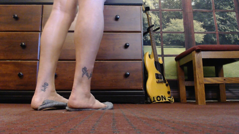 Abby Anna: Gray ballet flats standing shoe play