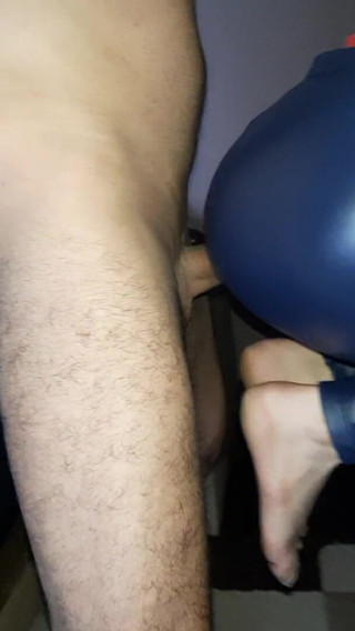 Shiny leather assfuck: Shiny ass fucked in blue latex pants