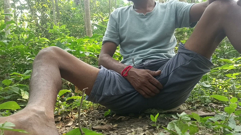 Ranjit Roy: Indian mature masterbating in forest.