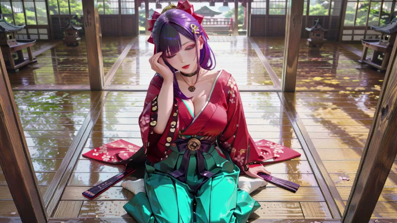 Seraphina Vale: Lila haare, kimono-mädchen, privater morgen! Rot-grün ist wahnsinnig.