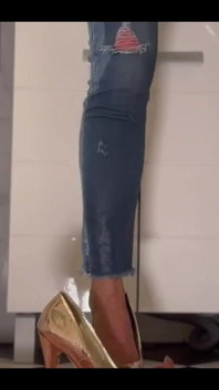 Desperate Wetting My Jeans and Super Gold Highheels - Full Video More Than 10 Minutes Only for Subscribers