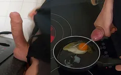 Cucinare uovo fritto con sperma e mangiarlo