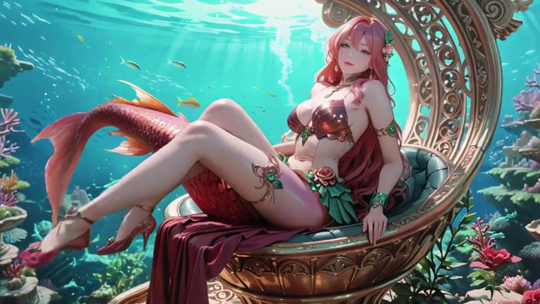 Seraphina Vale: Deep Sea Fantasy! the Pink-haired Mermaid Queen Lounges in the...