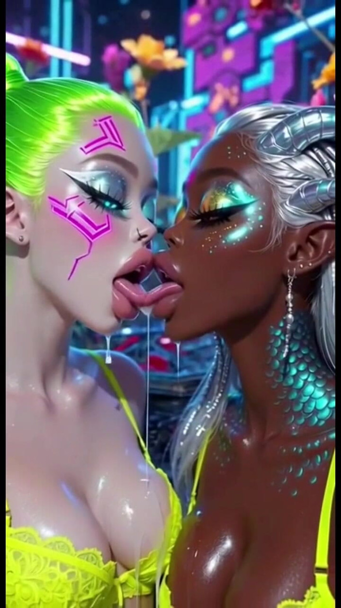 Hot girl dancing: Divertidas lesbianas lengua y beso fetiche, animación ai