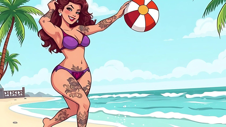 AI Porn: Sensual tatuagem arte biquíni gatas