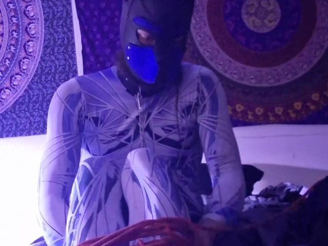 Solo Puppy Play Bodysuit Feet Bare. Self Bondage Rope Mask Anal Tail (Robert Swellens studio)