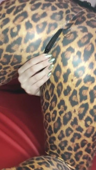 Leopar catsuit, lateks korse dp, fışkırtma