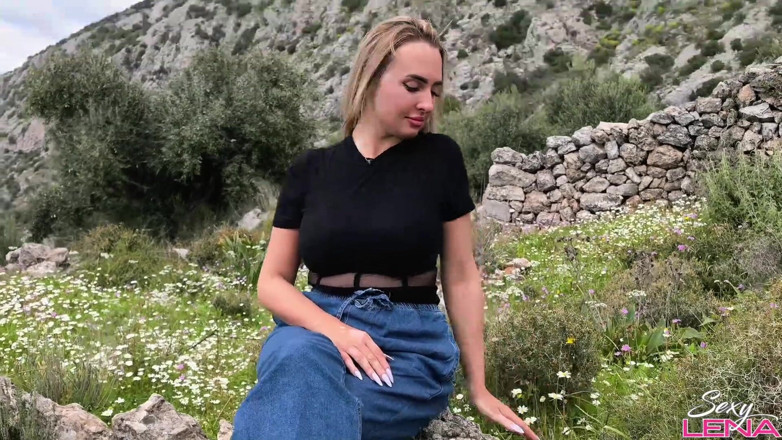 Goddess Lena: Greek Mountain Wild Footjob with Sweaty Nylon Feet - Outdoor Cum...