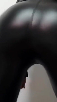 Hot Babe in Tight Leather Pants and Leather Jacket Gets a Cum Blast on Her Ass