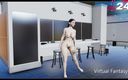 Virtual fantasy studio: 큰 젖탱이와 엉덩이와 털이 무성한 보지 스트립의 누드 3D 핫한 소녀.