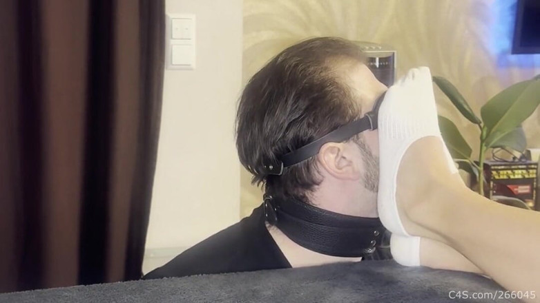 Deep Sole Devotion: Blindfolded Foot Slave on a Leash - Smelly Socks Domination Part 1