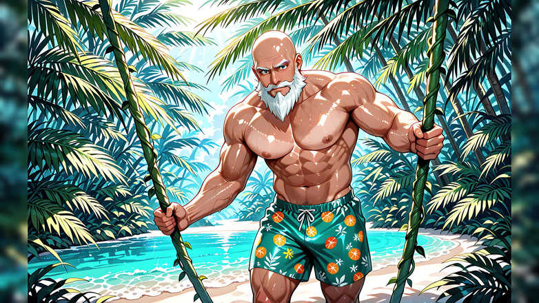 Erotic Man: Bel vecchio calvo senza camicia