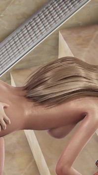 Baise en levrette dans les escaliers dans un bain public - POV et éjaculation sur le dos, porno animation 3D