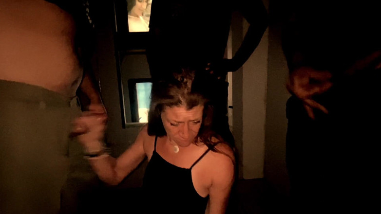 Whore Moan: Married Slut Wife Blowbang Swallowing Cum in Adult Video Store...