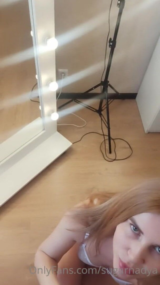 SugarNadya: Blonde in sexy lingerie caught a client near the mirror...