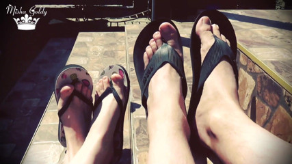 Goddess Misha Goldy: Outdoor flip flop dangle with alpha