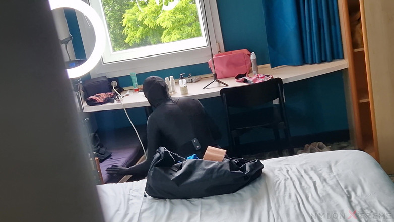Nylon Xtreme: POV Nora Fox Full Black Zentai Mugger