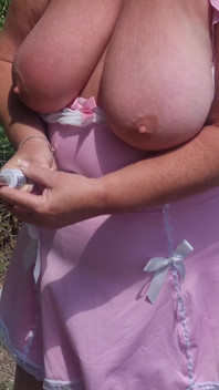 Me Walking Through the Olive Groves in Spain. I Pull My Tits Completely Out of the Sheer Pink Babydoll