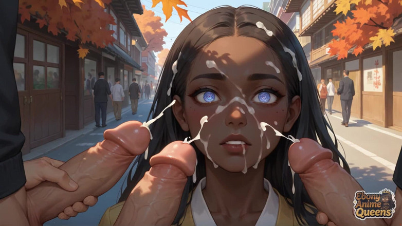 Ebony Anime Queens: Die dunkelhäutige göttin liefert einen mutigen schlaffen oralen cumshot, der...