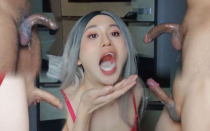 Asian Fem CD: Part 14 - Lola Gets Facefuck by 4 Into Huge Swallow!